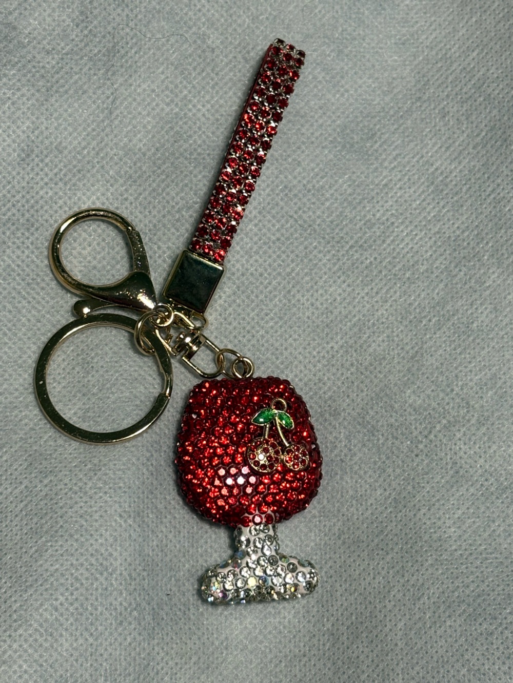 Bag Charm/Keychain Crystal- Cherry Red Wine /cocktail glass